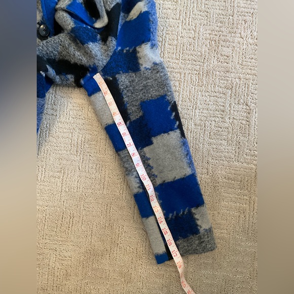 💙🖤 Alison Sheri Women Wool Blend Double Breasted Pea Coat Patchwork M EUC - Picture 8 of 8